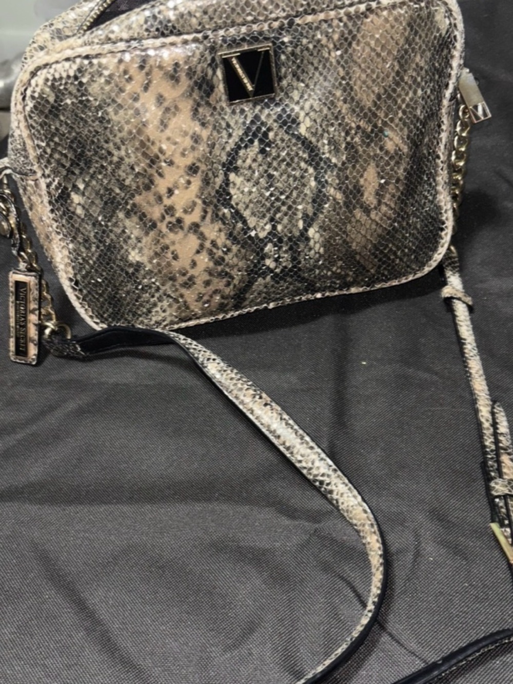 Victoria's Secret Snakeskin-Print Crossbody in Beige and Black